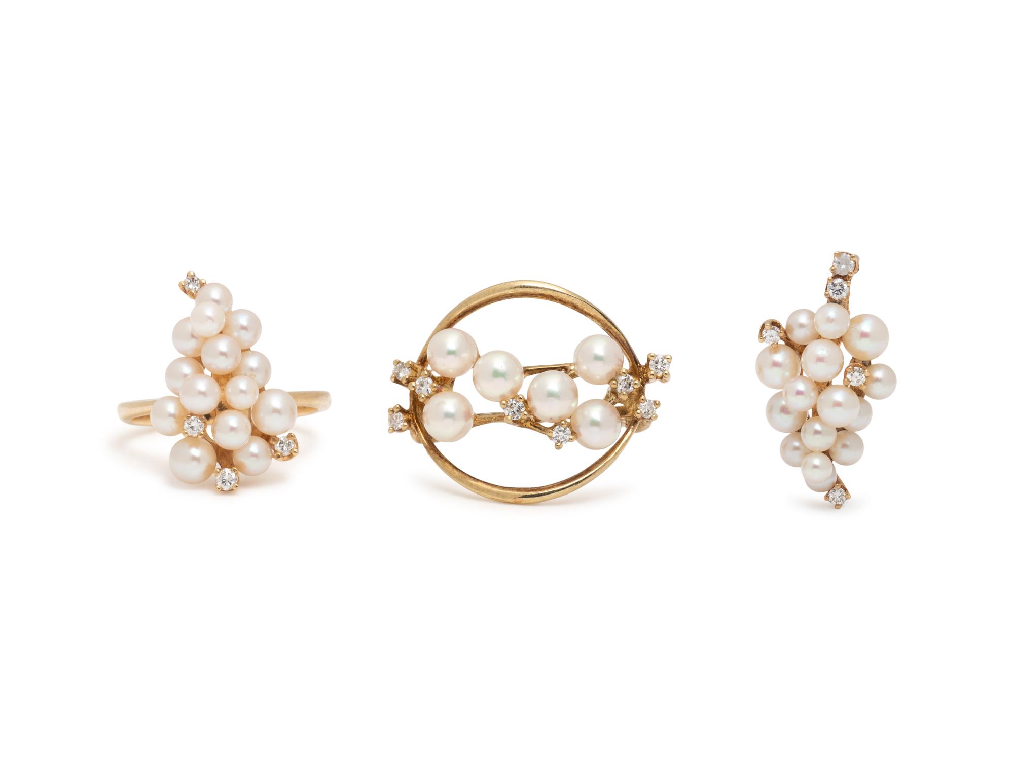 COLLECTION OF CULTURED PEARL, DIAMOND, AND YELLOW GOLD JEWELRY