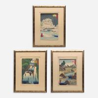 Utagawa Hiroshige II 歌川広重二代目 浮世绘三幅 (Japanese b.1829-d.1869)