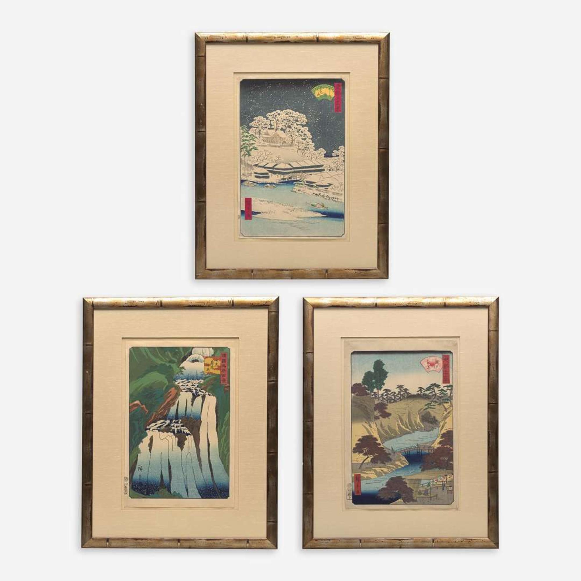 Utagawa Hiroshige II 歌川広重二代目 浮世绘三幅 (Japanese b.1829-d.1869)