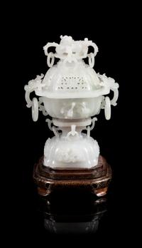 A Pale Celadon Jadeite Incense Burner Height 7 1/4 inches. — 20TH CENTURY