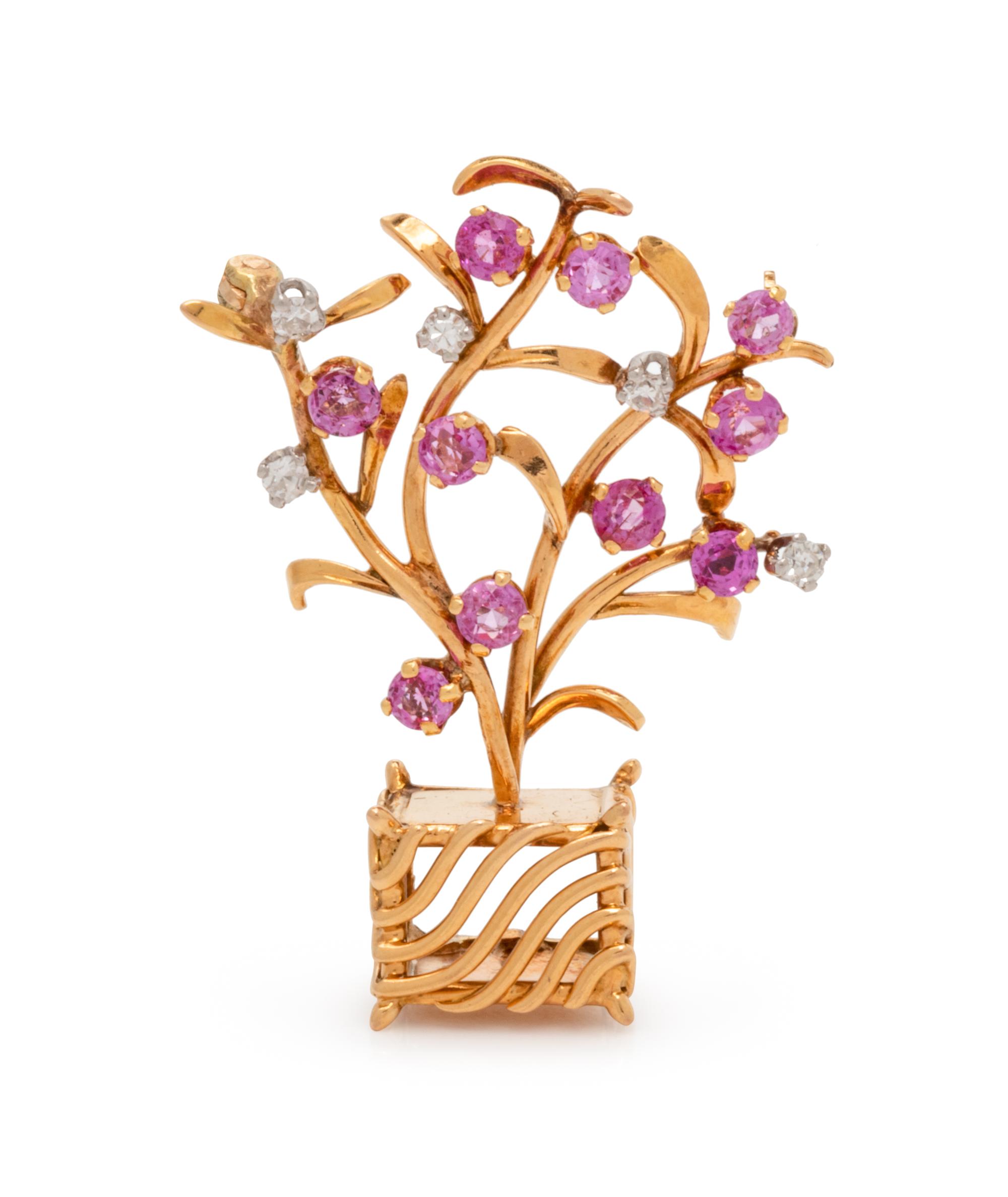 HERMÈS, PINK SAPPHIRE AND DIAMOND FLORAL BROOCH