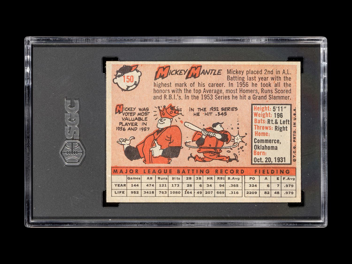 A 1958 Topps Mickey Mantle Baseball Card No. 150 (SGC 6.5 EX-NM+)