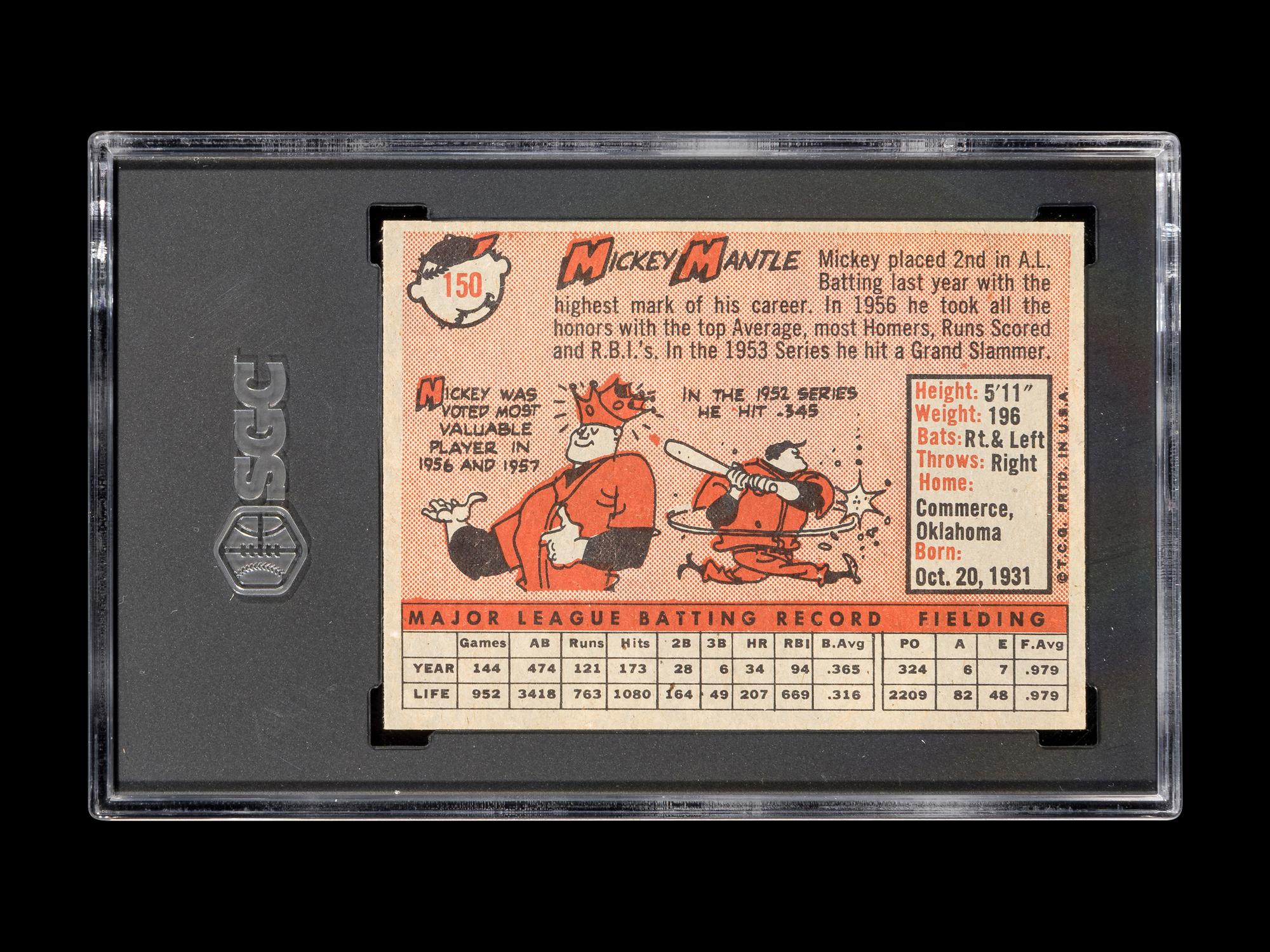 A 1958 Topps Mickey Mantle Baseball Card No. 150 (SGC 6.5 EX-NM+)