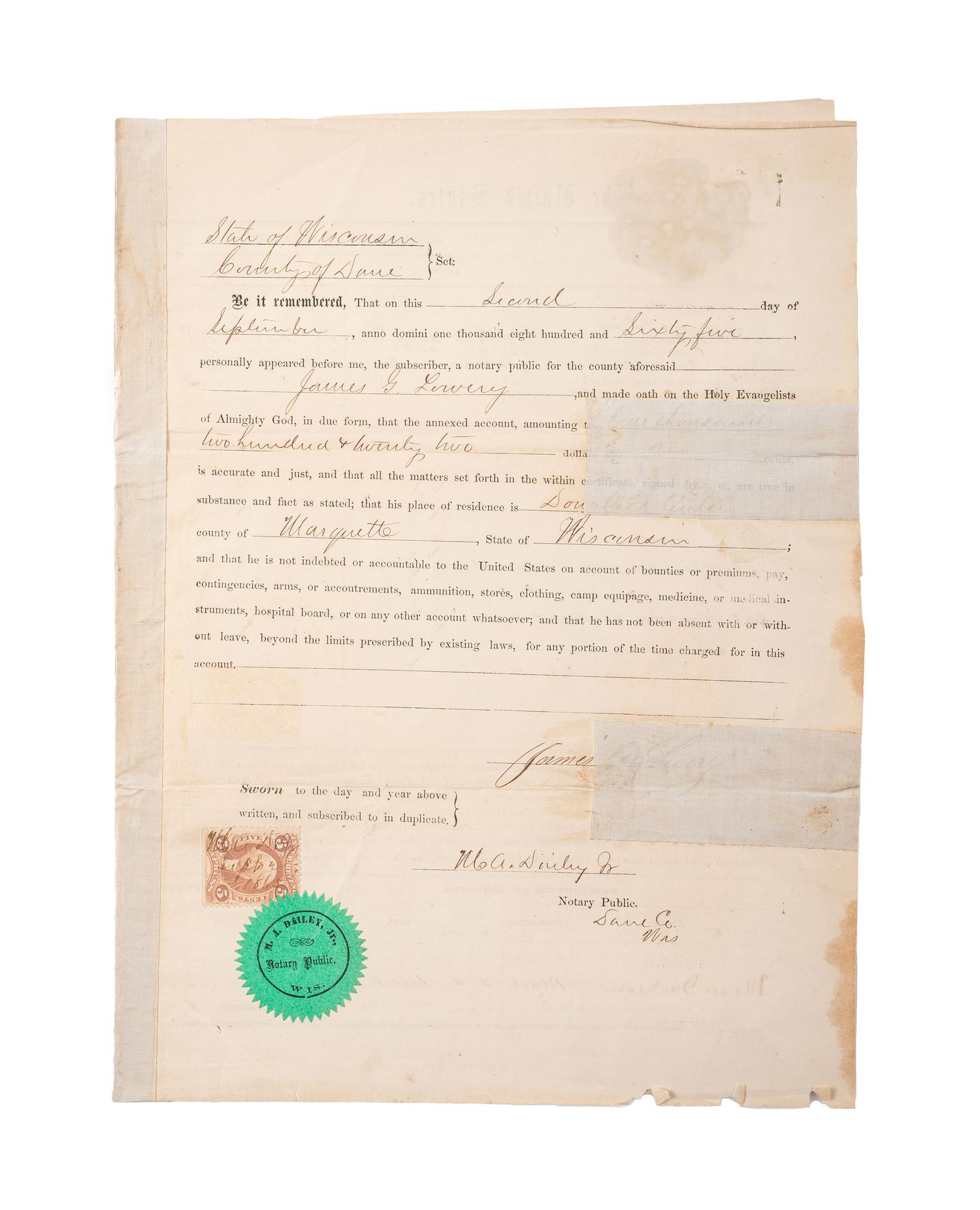 [CIVIL WAR]. A group of 4 documents, incl. partly printed pay vouchers accounting for Black private servants.