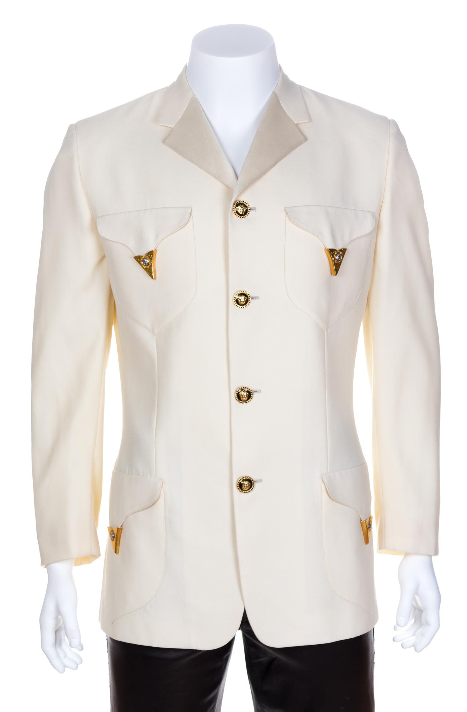 A Gianni Versace White Wool Men's Dinner Jacket, Size 48.