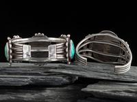 Pair of Navajo Silver and Turquoise Cuff Bracelets