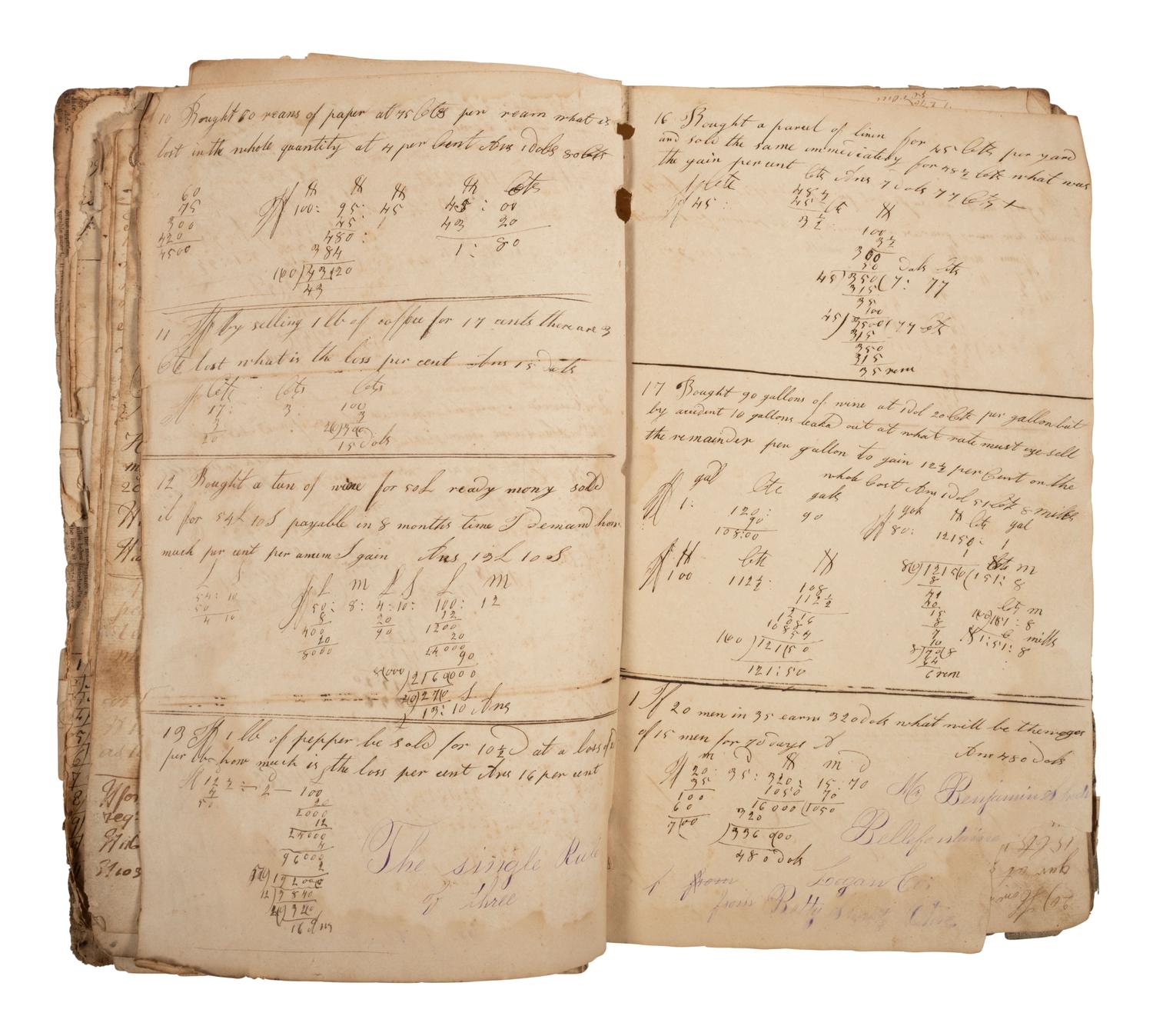 [AMERICANA]. SHOOTS, Joseph (1771-1855). Two early arithmetic lesson books, late 1700s-early 1800s.