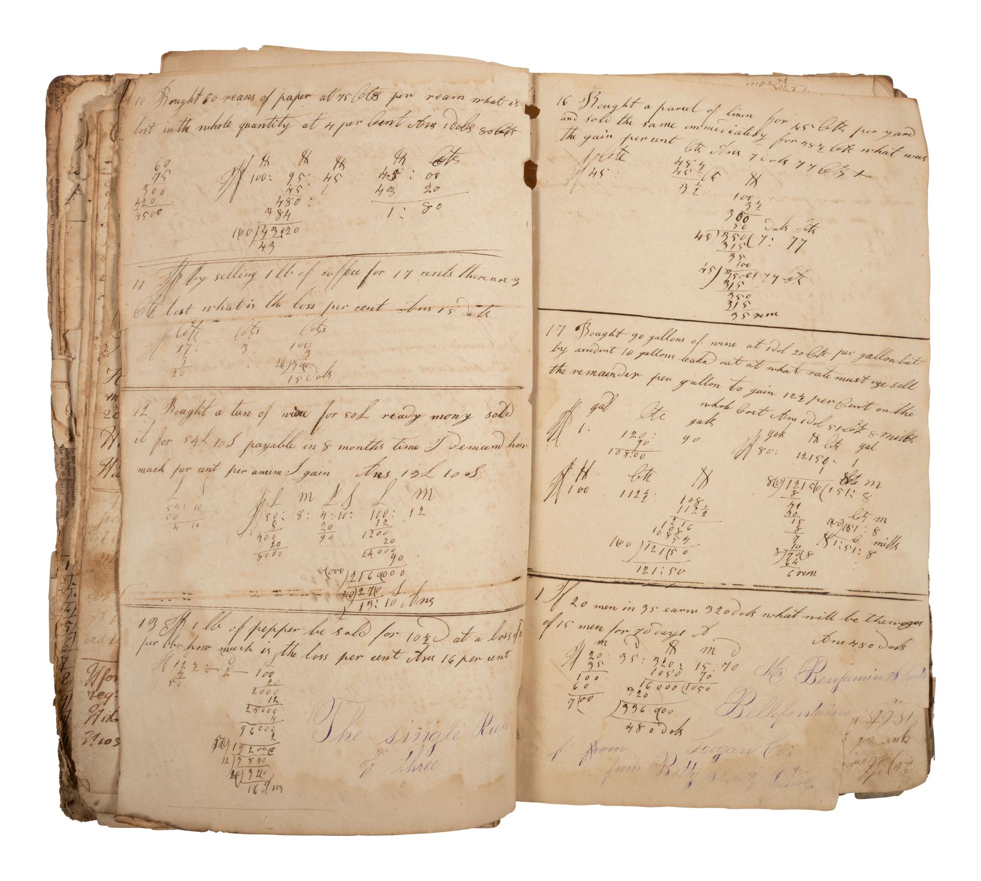 [AMERICANA]. SHOOTS, Joseph (1771-1855). Two early arithmetic lesson books, late 1700s-early 1800s.
