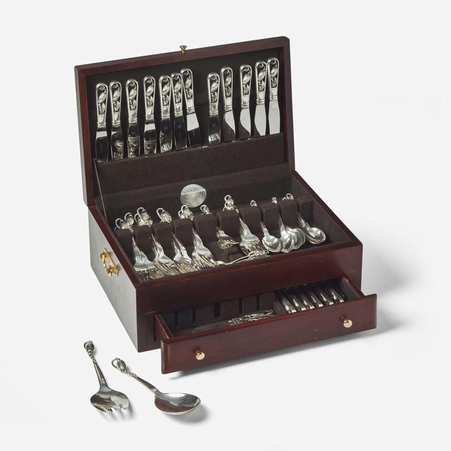 Georg Jensen (Danish, 1866-1935) A Sterling Flatware Service for Twelve in the "Blossom" Pattern, Georg Jensen, Denmark, designed 1919, the present lot late 20th century