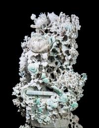 A Large Chinese Export Jadeite Carving of Chrysanthemums