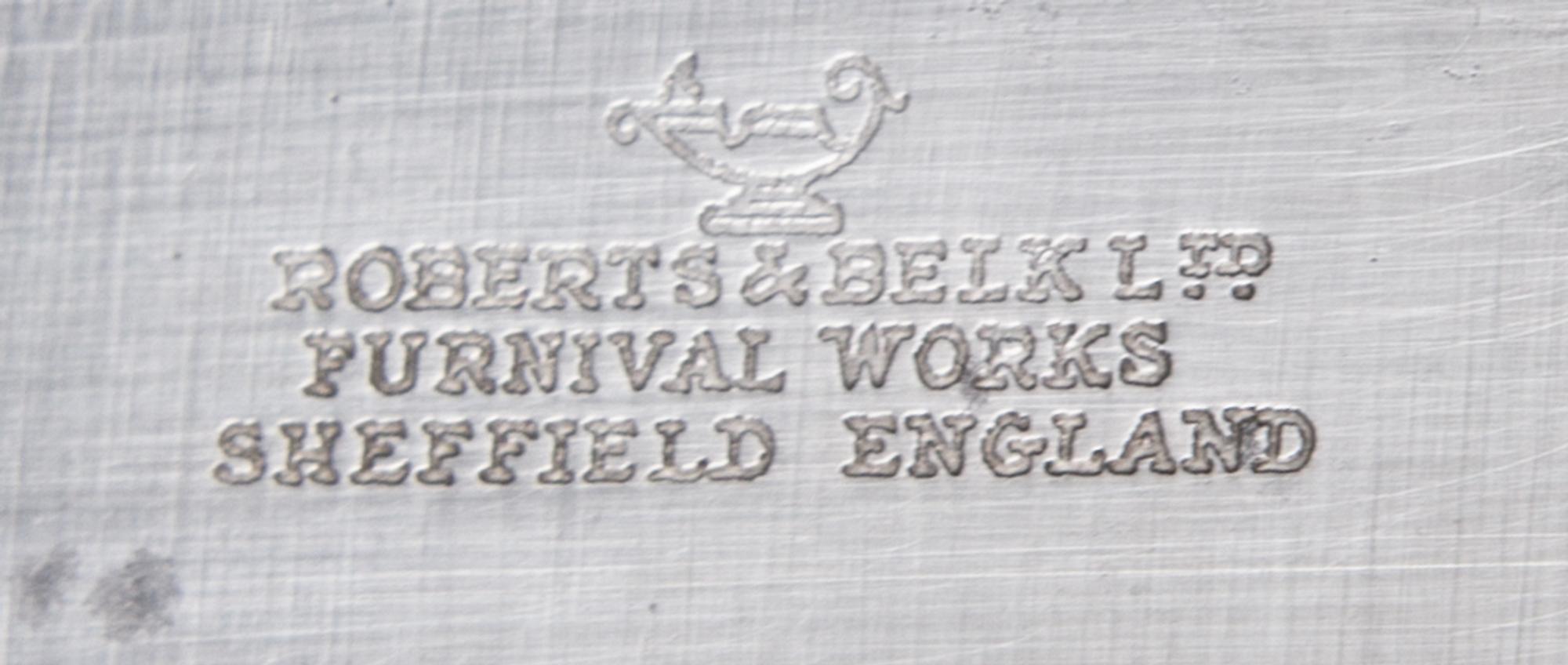 An English Cased Silver-Plate Carving Set, Roberts & Belk Ltd., Sheffield, 20th Century, comprising a carving fork and knife, together