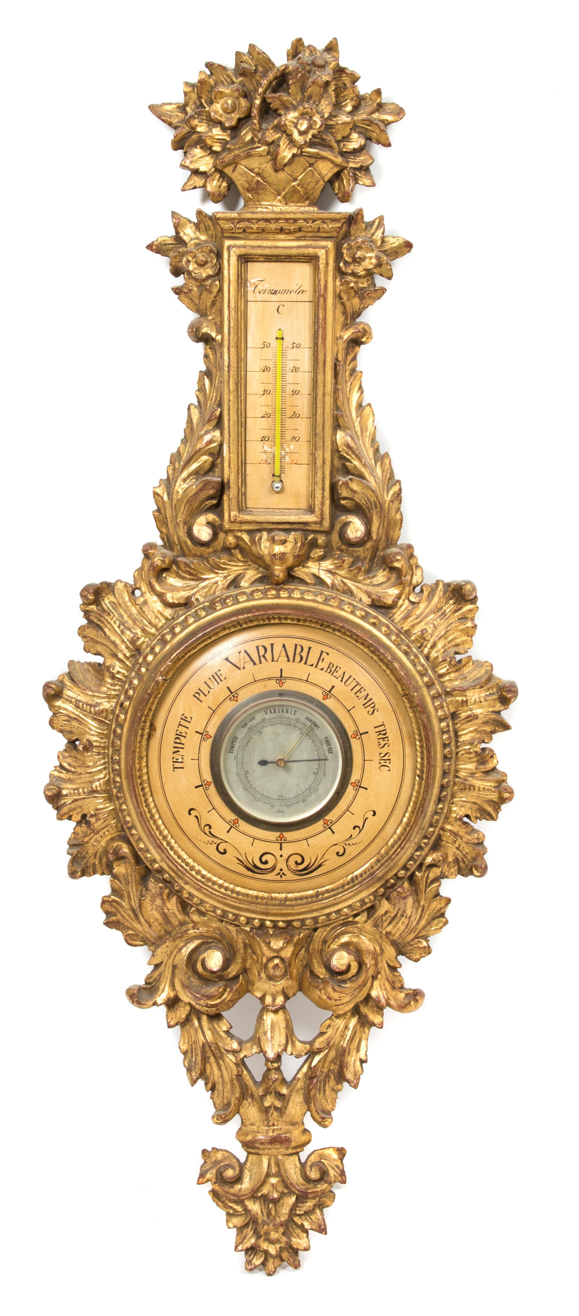 A Louis XV Style Carved Giltwood Barometer Height 40 inches. — 20TH CENTURY