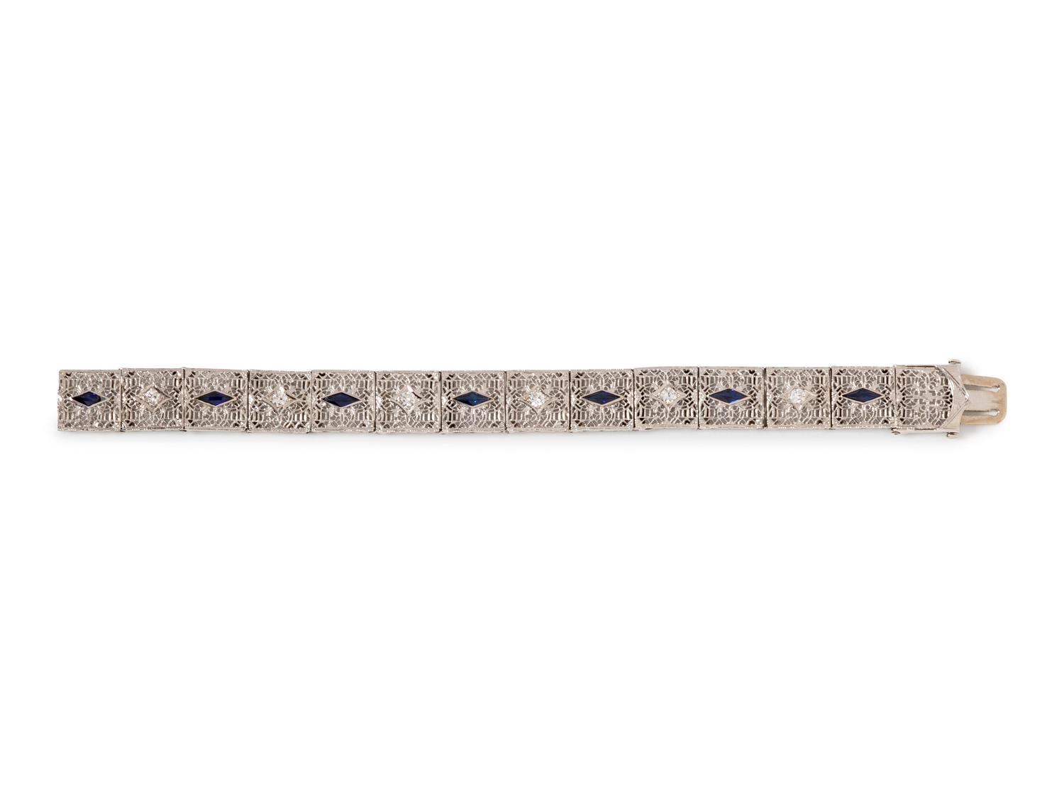 A White Gold, Diamond and Synthetic Sapphire Bracelet,