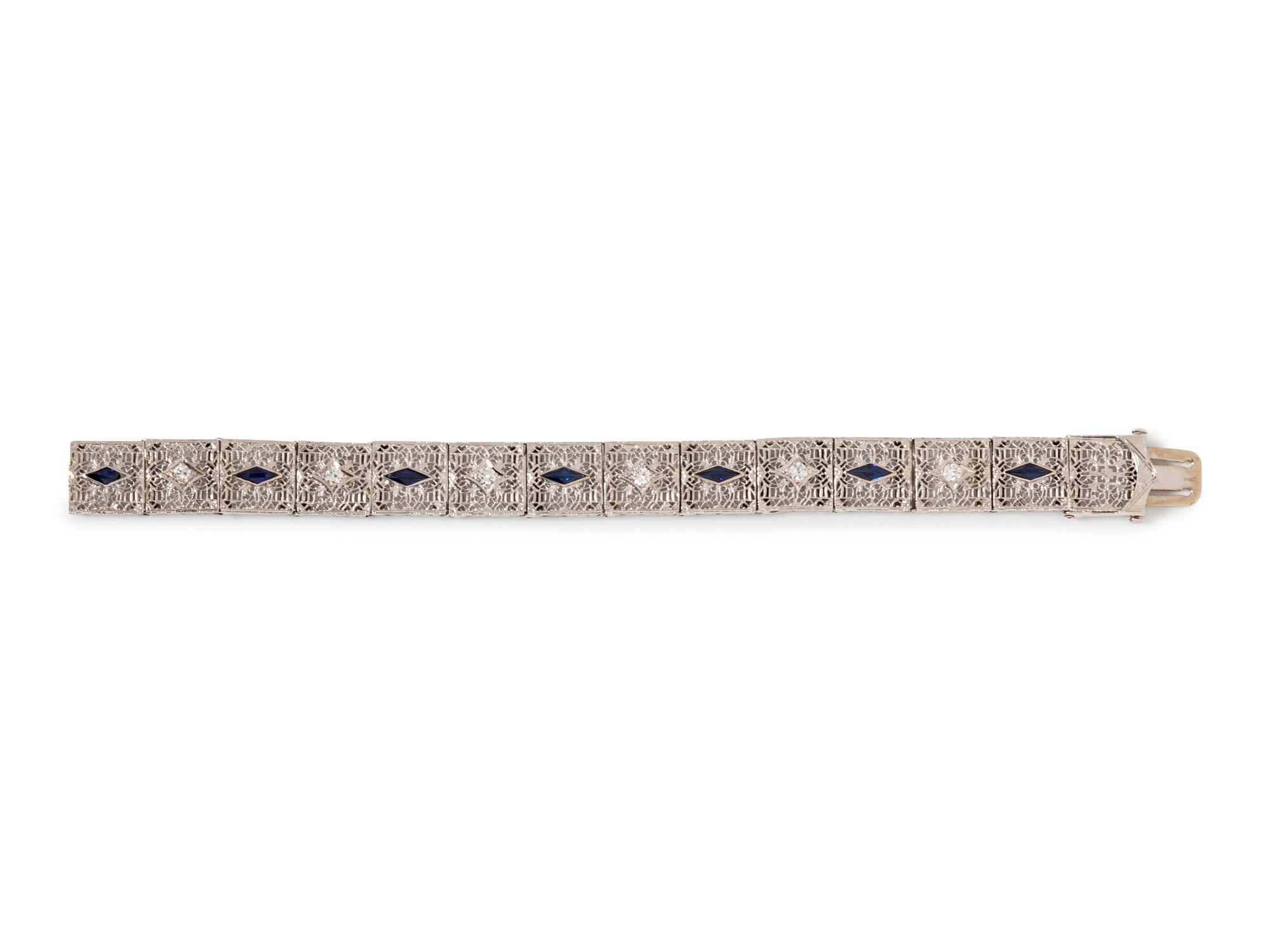 A White Gold, Diamond and Synthetic Sapphire Bracelet,