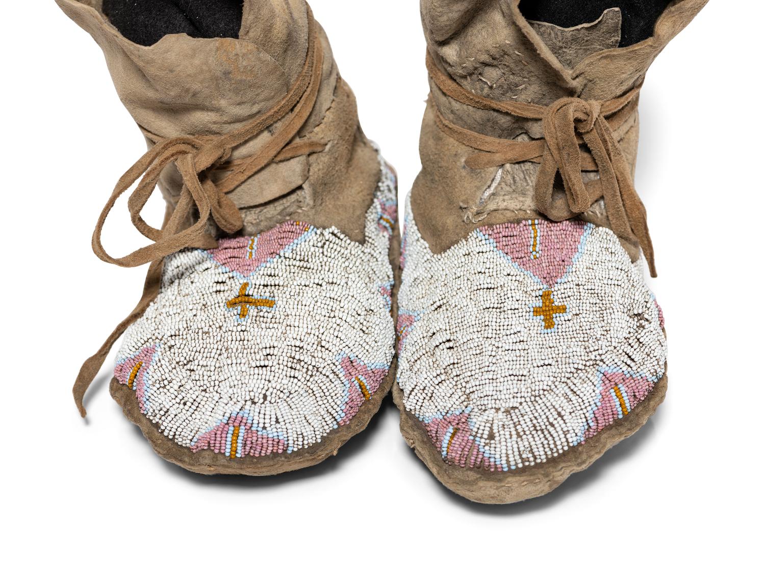 Northern Plains Beaded Hide High Top Moccasins, with Church