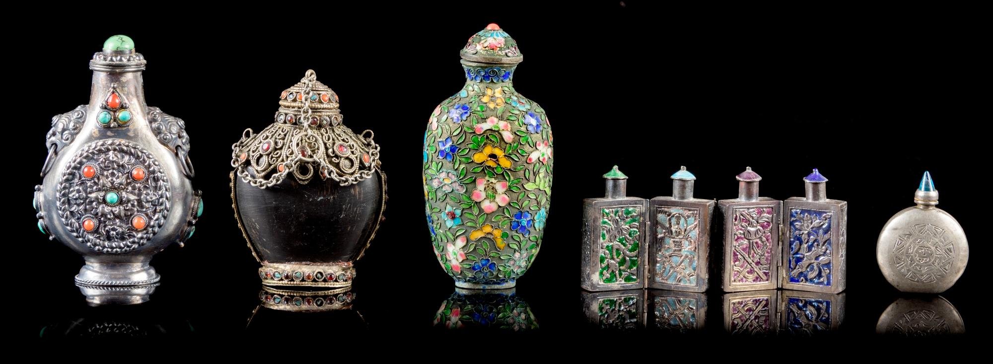 Five Metal Snuff Bottles Height of tallest 3 1/3 inches. — 19TH CENTURY