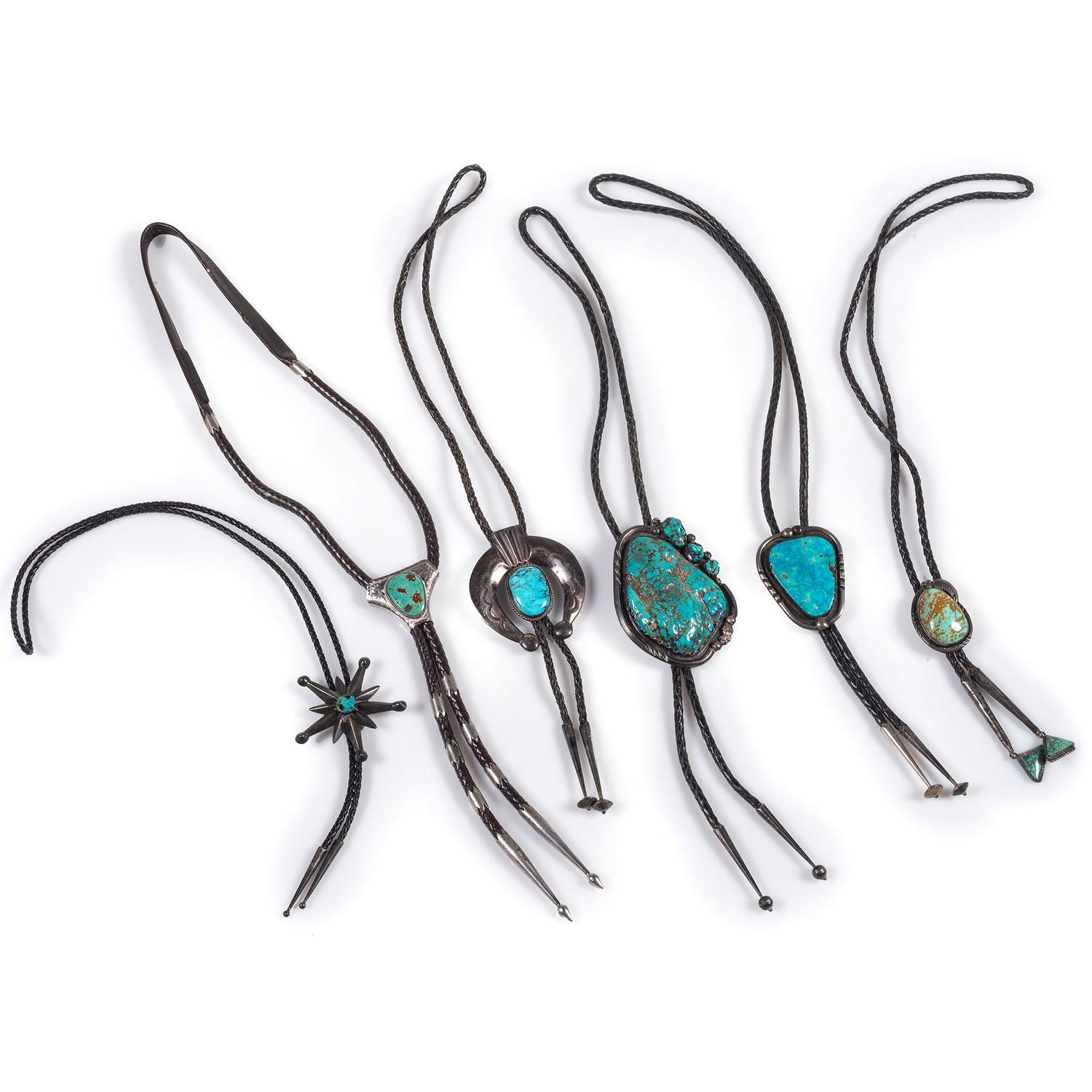 Assortment of Navajo and Southwestern-Style Silver and Turquoise Bolo Ties
