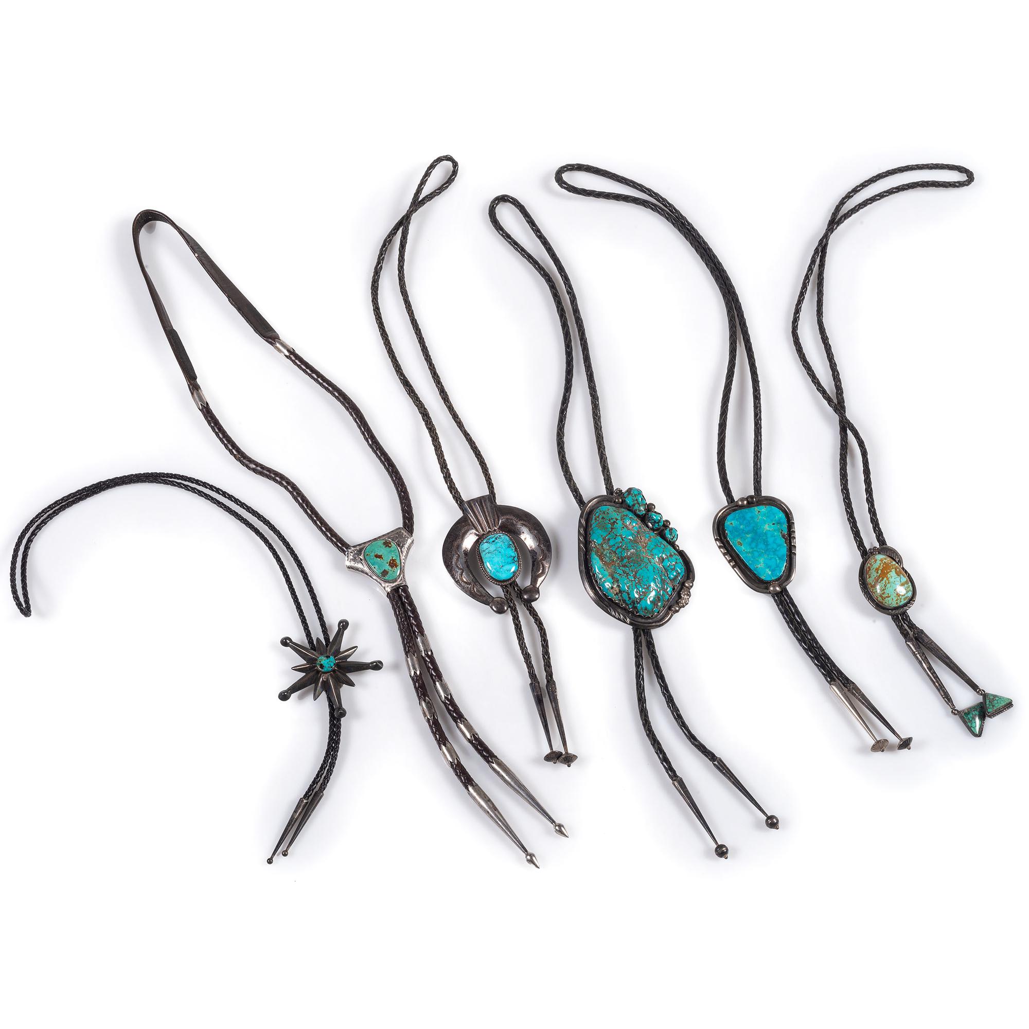 Assortment of Navajo and Southwestern-Style Silver and Turquoise Bolo Ties