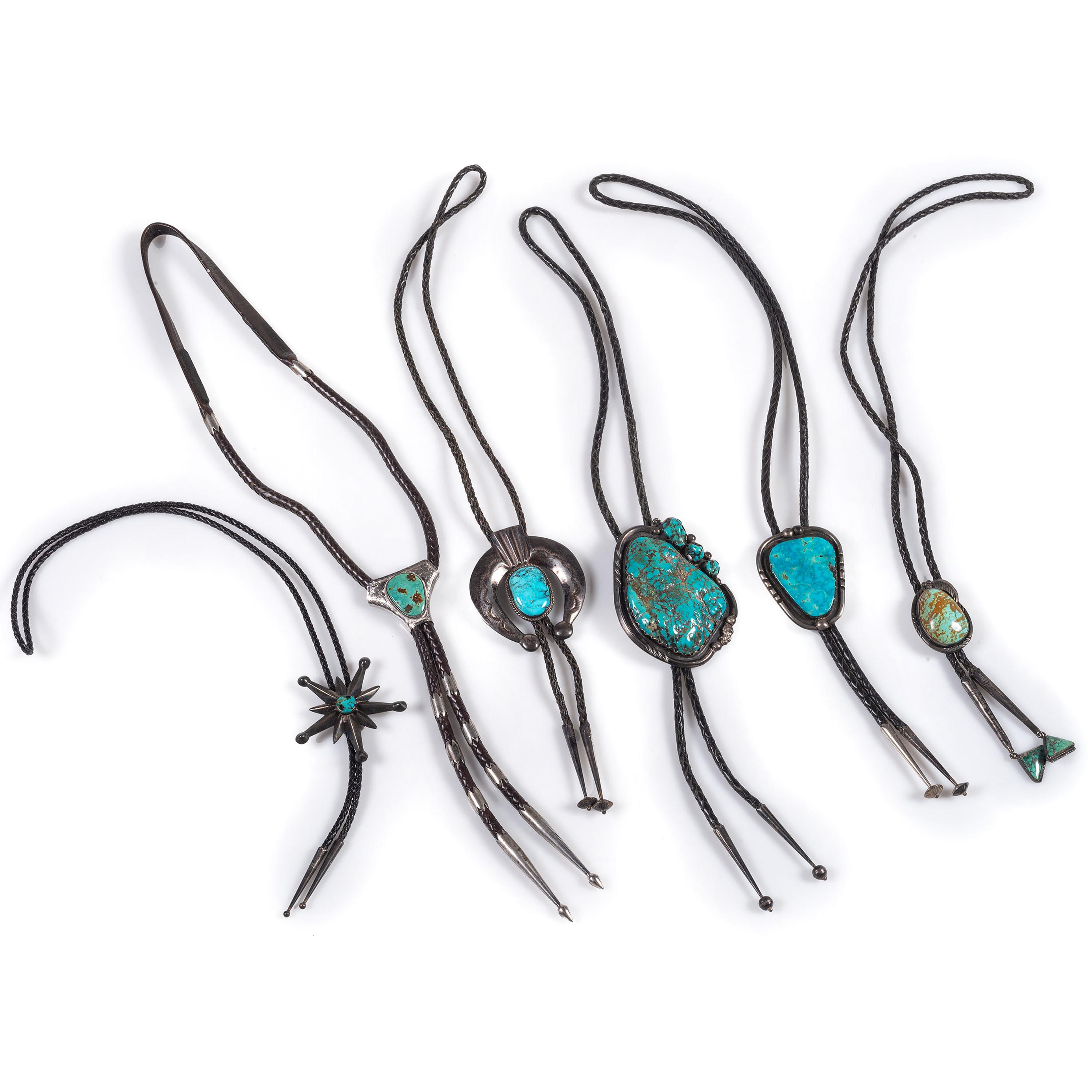 Assortment of Navajo and Southwestern-Style Silver and Turquoise Bolo Ties