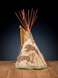 Sioux Painted Model Tipi, with Ledger Art