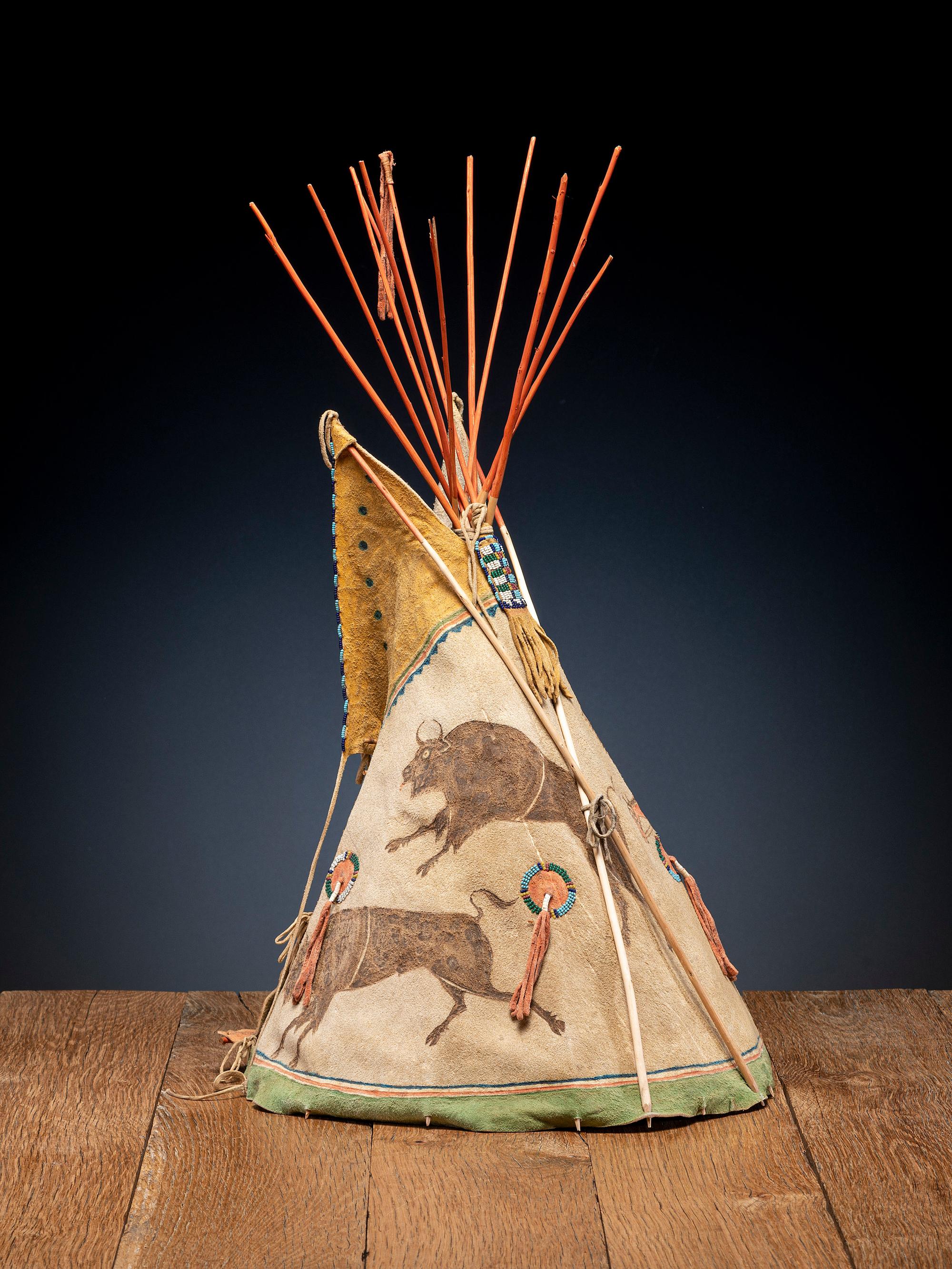 Sioux Painted Model Tipi, with Ledger Art