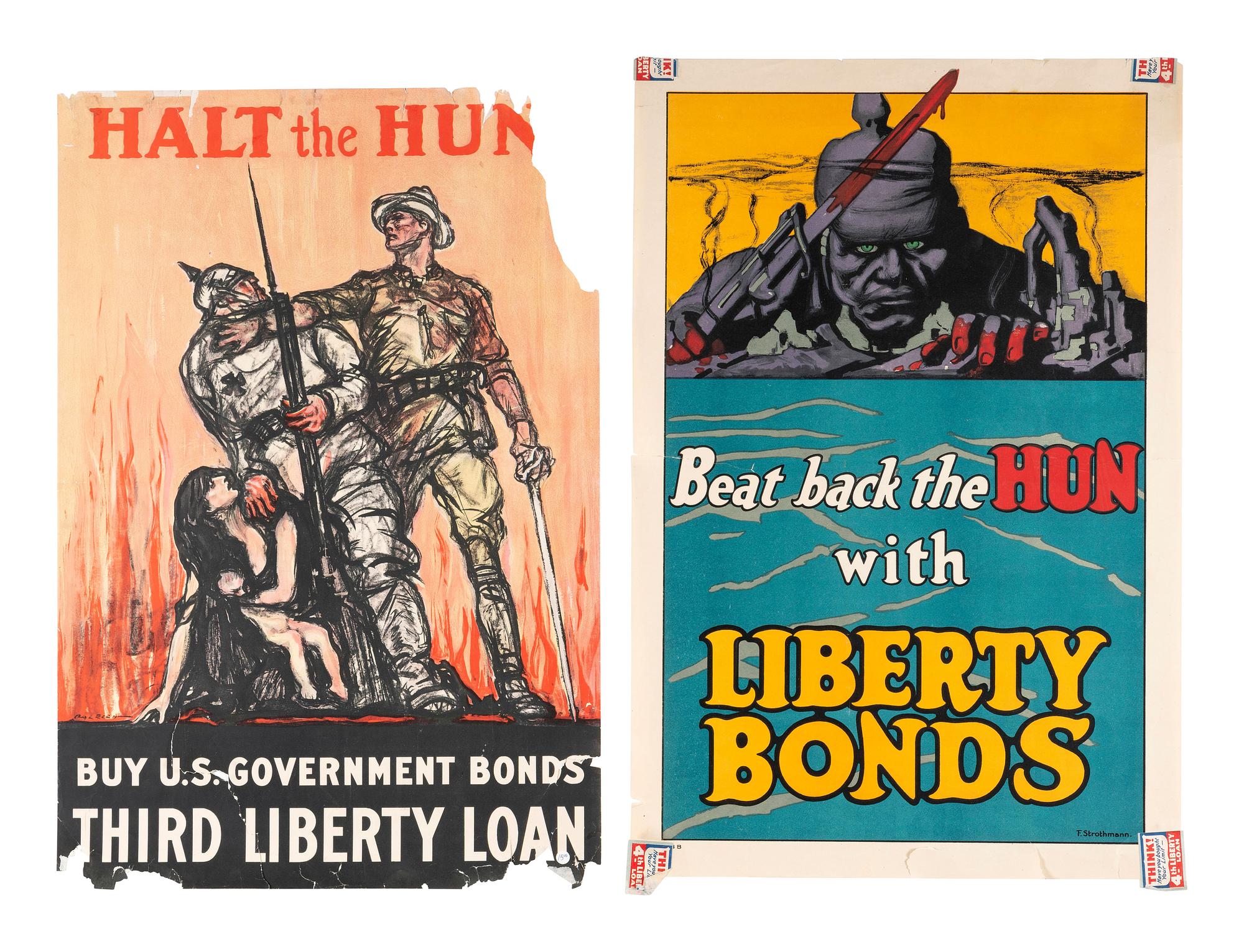 [WORLD WAR I]. A group of 7 posters depicting and lambasting Huns and Kaiser Wilhelm II, comprising: