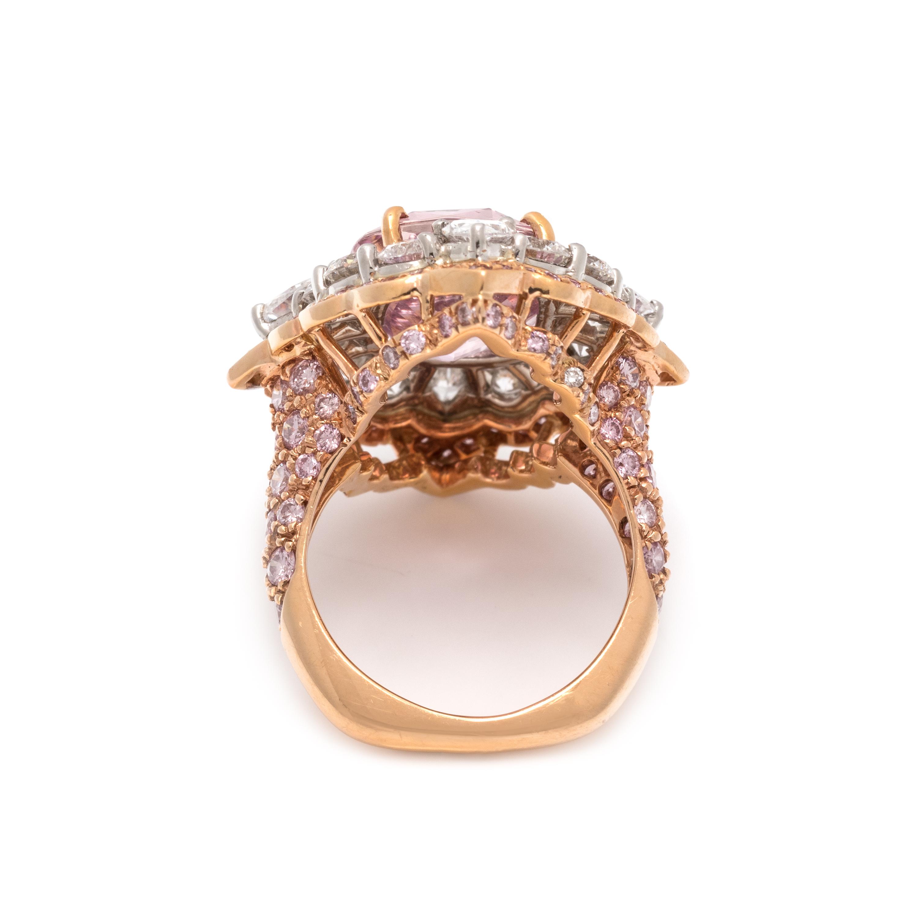 PADPARADSCHA SAPPHIRE, PINK DIAMOND AND DIAMOND RING