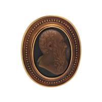 CASTELLANI, ETRUSCAN REVIVAL, YELLOW GOLD AND HARDSTONE CAMEO BROOCH
