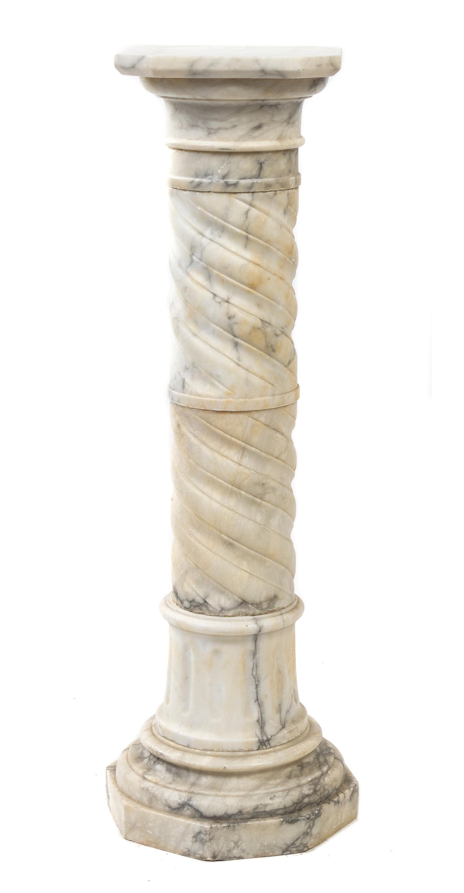 A Continental White and Gray Veined Marble Pedestal, Height 43 1/4 inches.