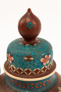 A Pair of Chinese Cloisonné over Porcelain Jars with Wood Bases