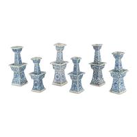 A Set of Six Chinese Porcelain Blue-and-White Candle Holders