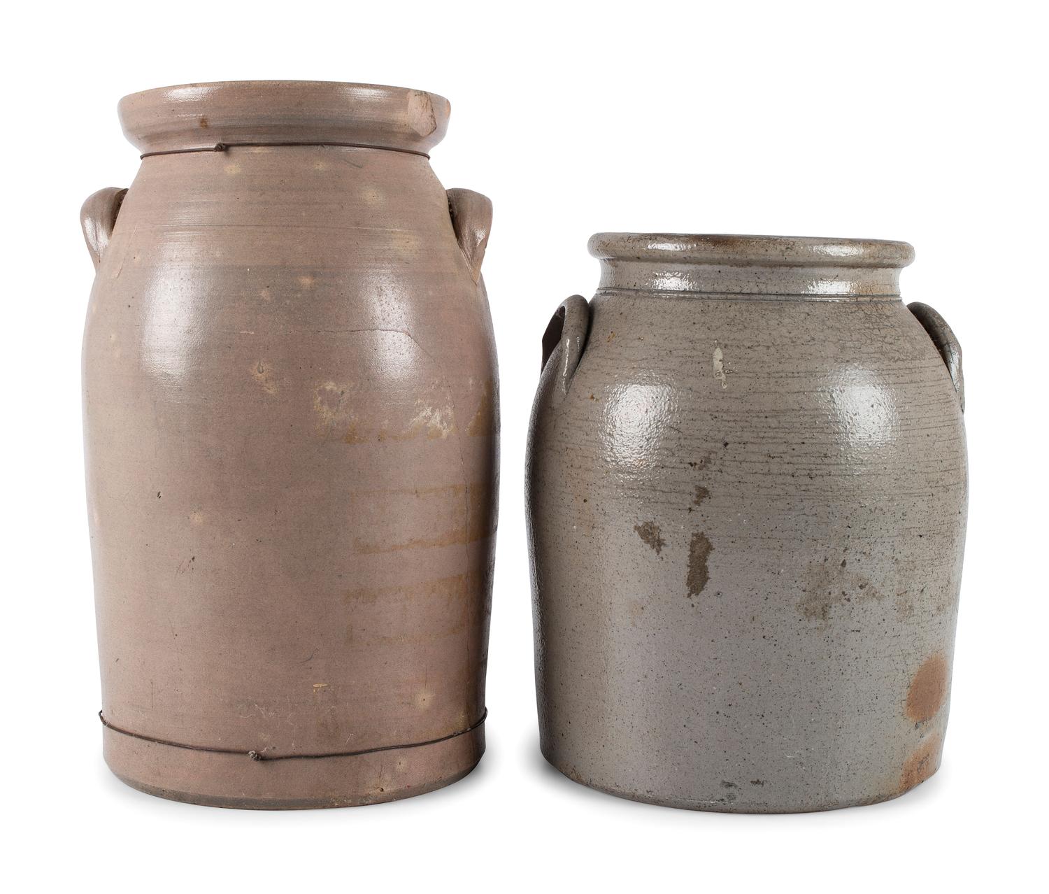 Two Cobalt Decorated Stoneware Vessels