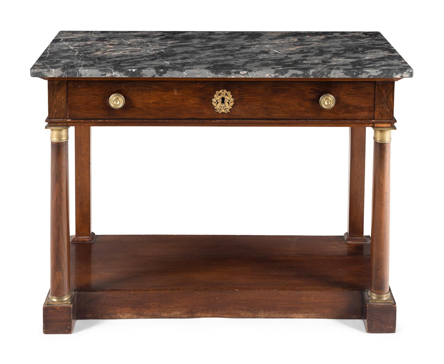 An Empire Style Gilt Bronze Mounted Mahogany Marble-Top Pier Table
