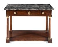 An Empire Style Gilt Bronze Mounted Mahogany Marble-Top Pier Table