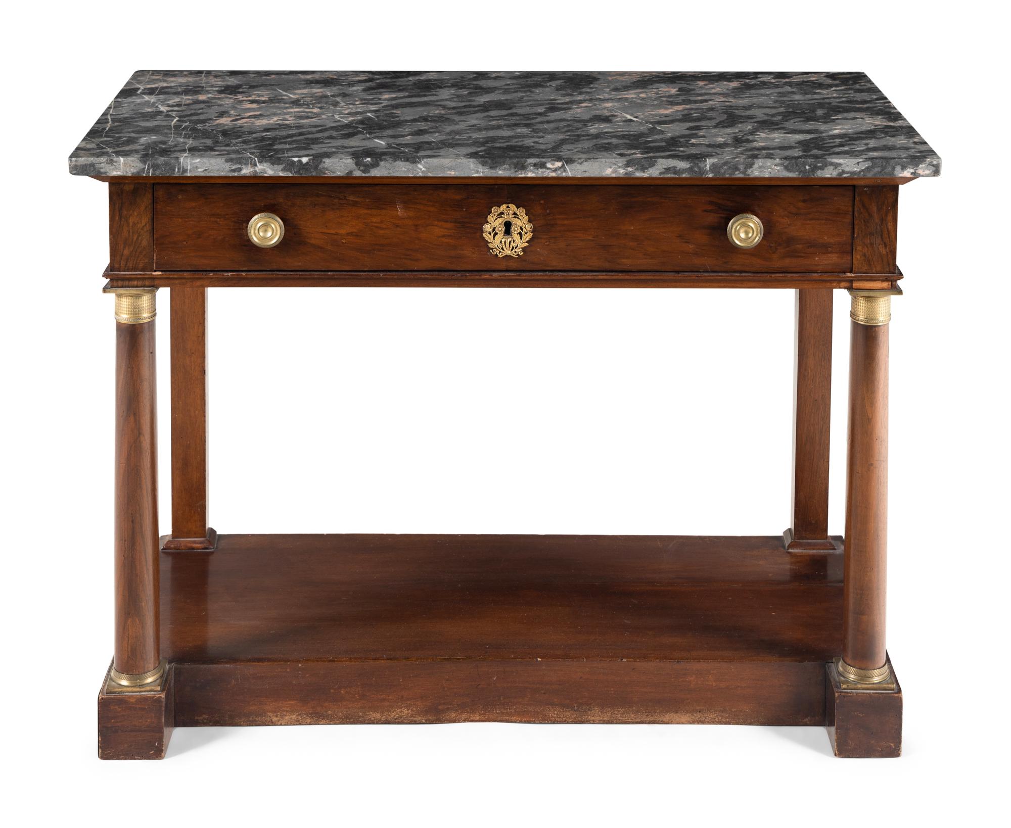 An Empire Style Gilt Bronze Mounted Mahogany Marble-Top Pier Table