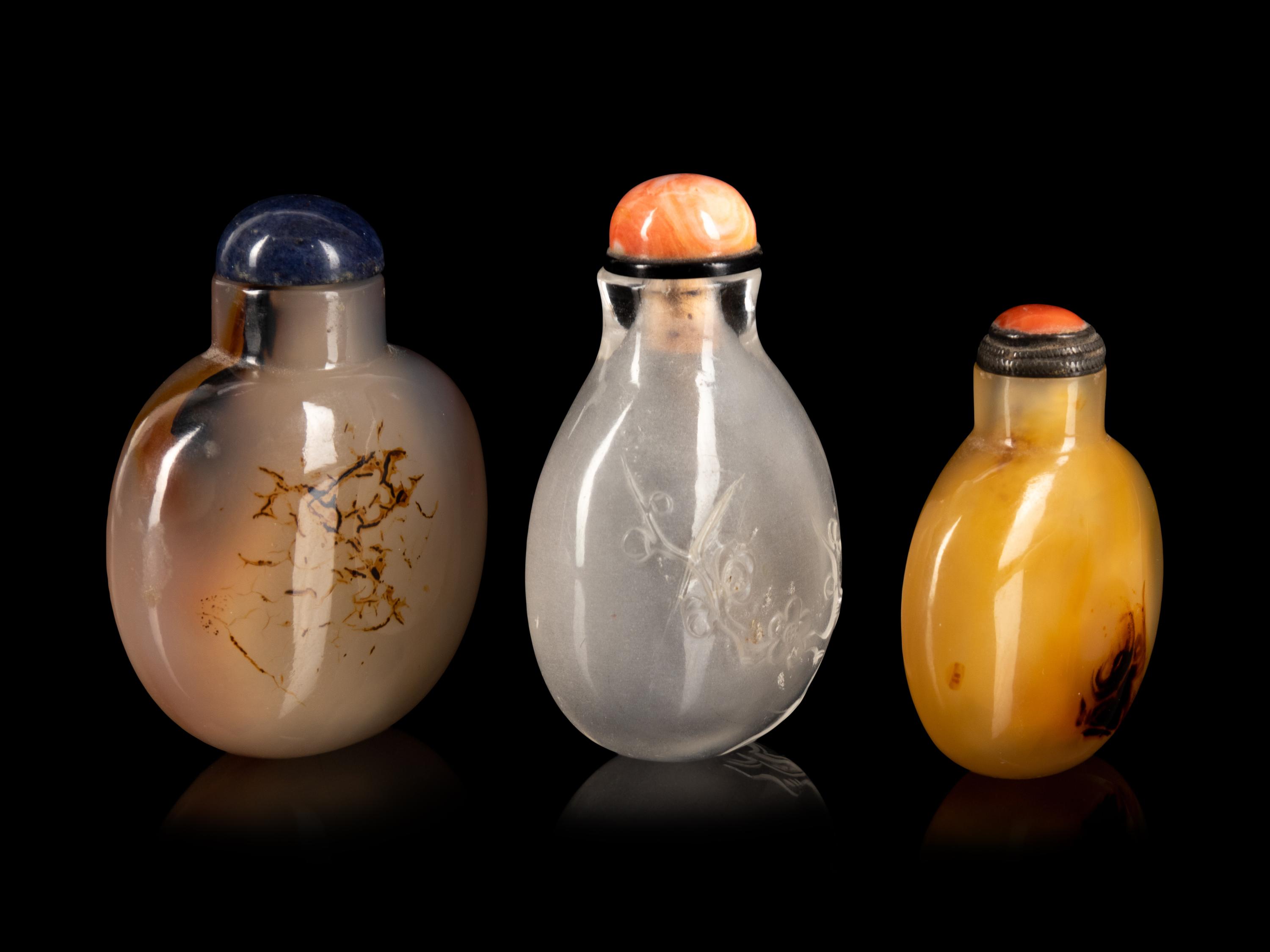 Three Chinese Hardstone Snuff Bottles