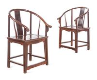 A Pair of Chinese Hardwood Hoop-Back Armchairs