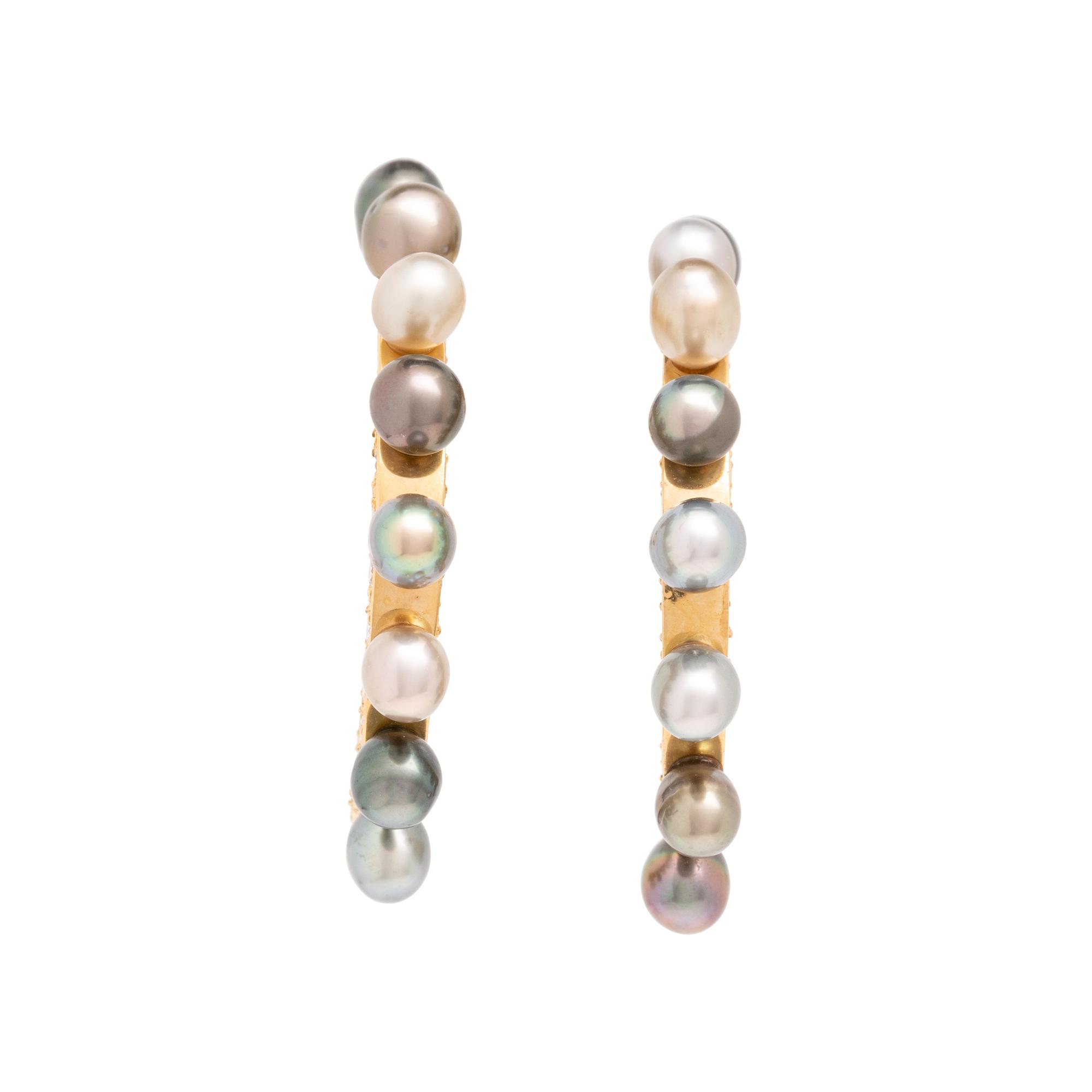GREY PEARL, DIAMOND AND BLACK DIAMOND EARRINGS