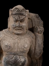 A Chinese Monumental Relief Carved Stone Figural Steele of a Warrior