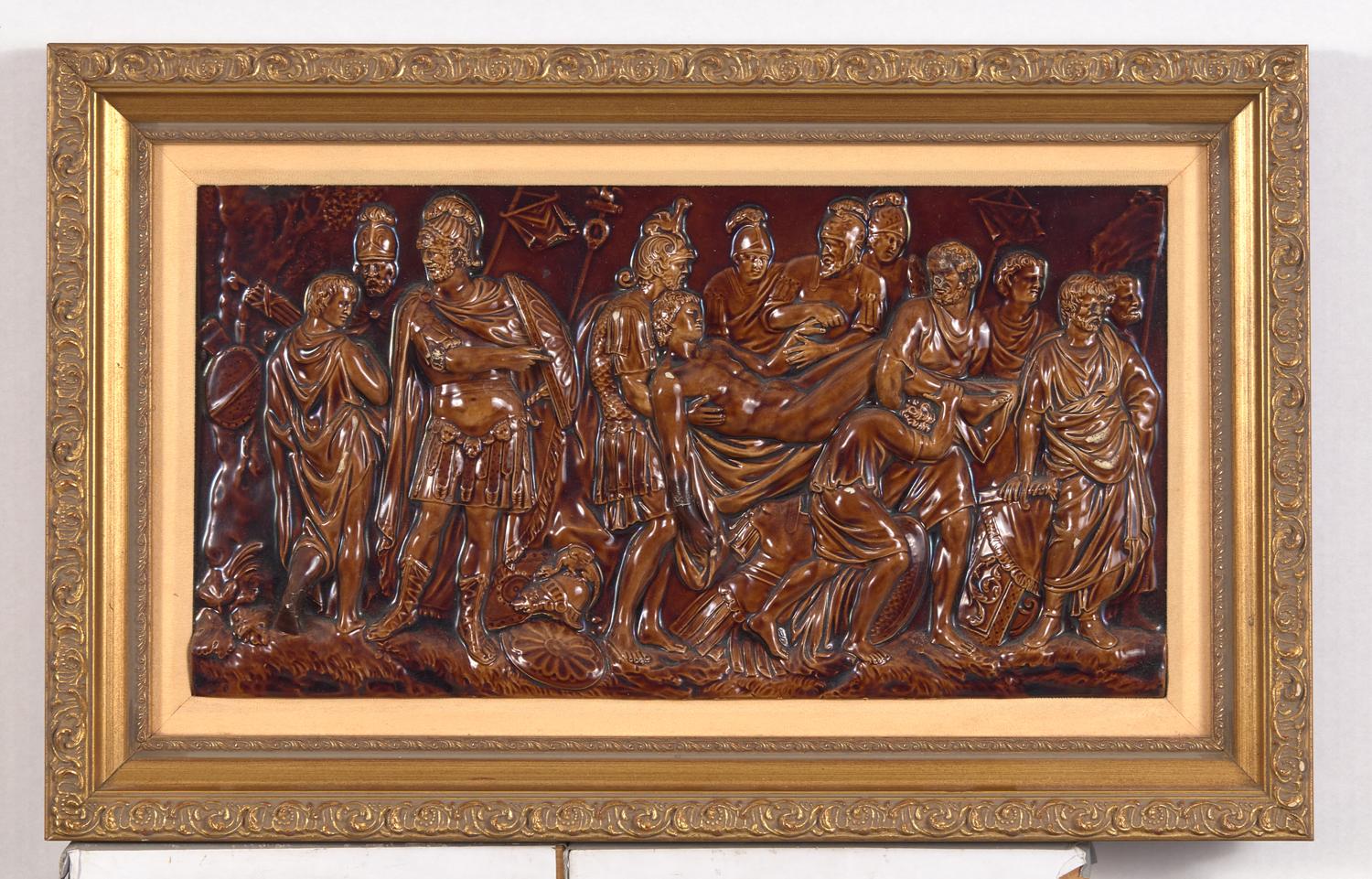 A Wedgwood Rockingham Plaque Depicting The Death of a Roman Warrior