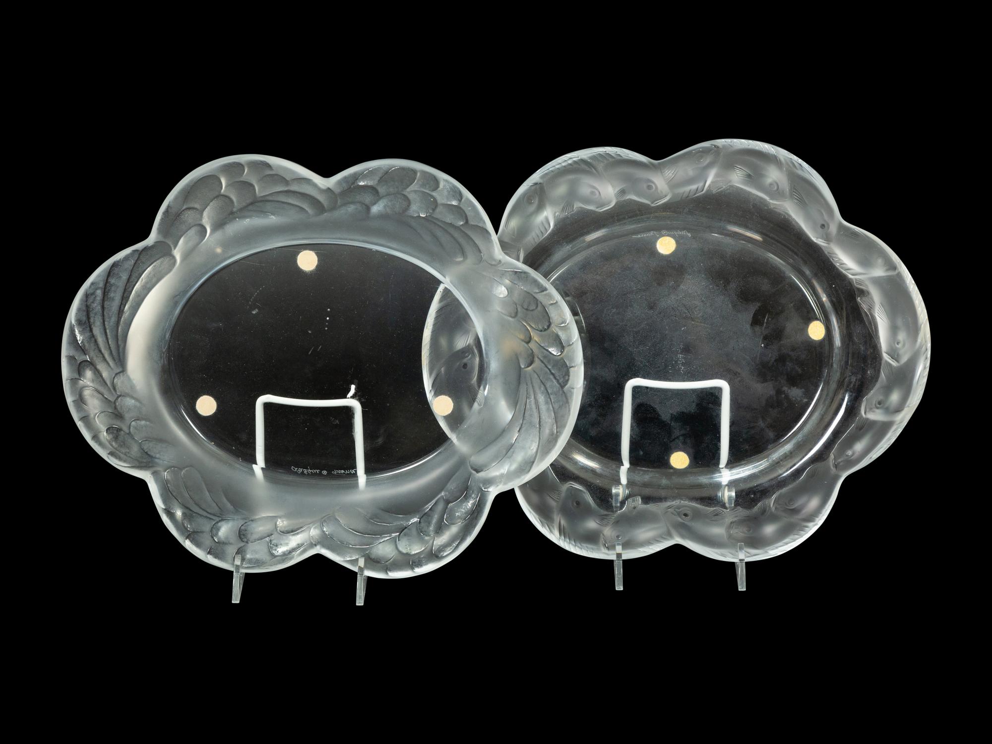 A Lalique Arums Bowl and Pair of Piriac Plates with Koi Border