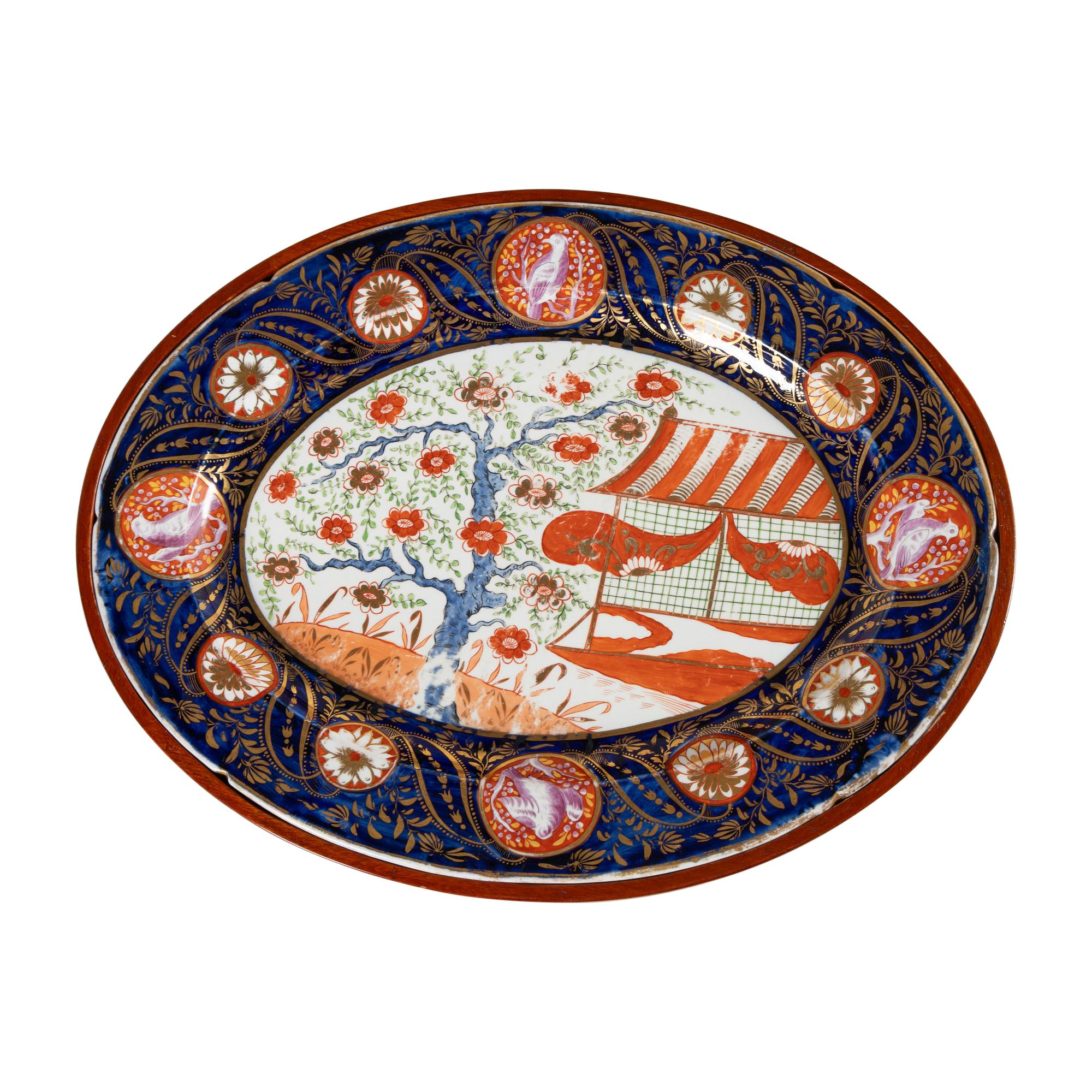An English Imari Palette Porcelain Tray on Stand