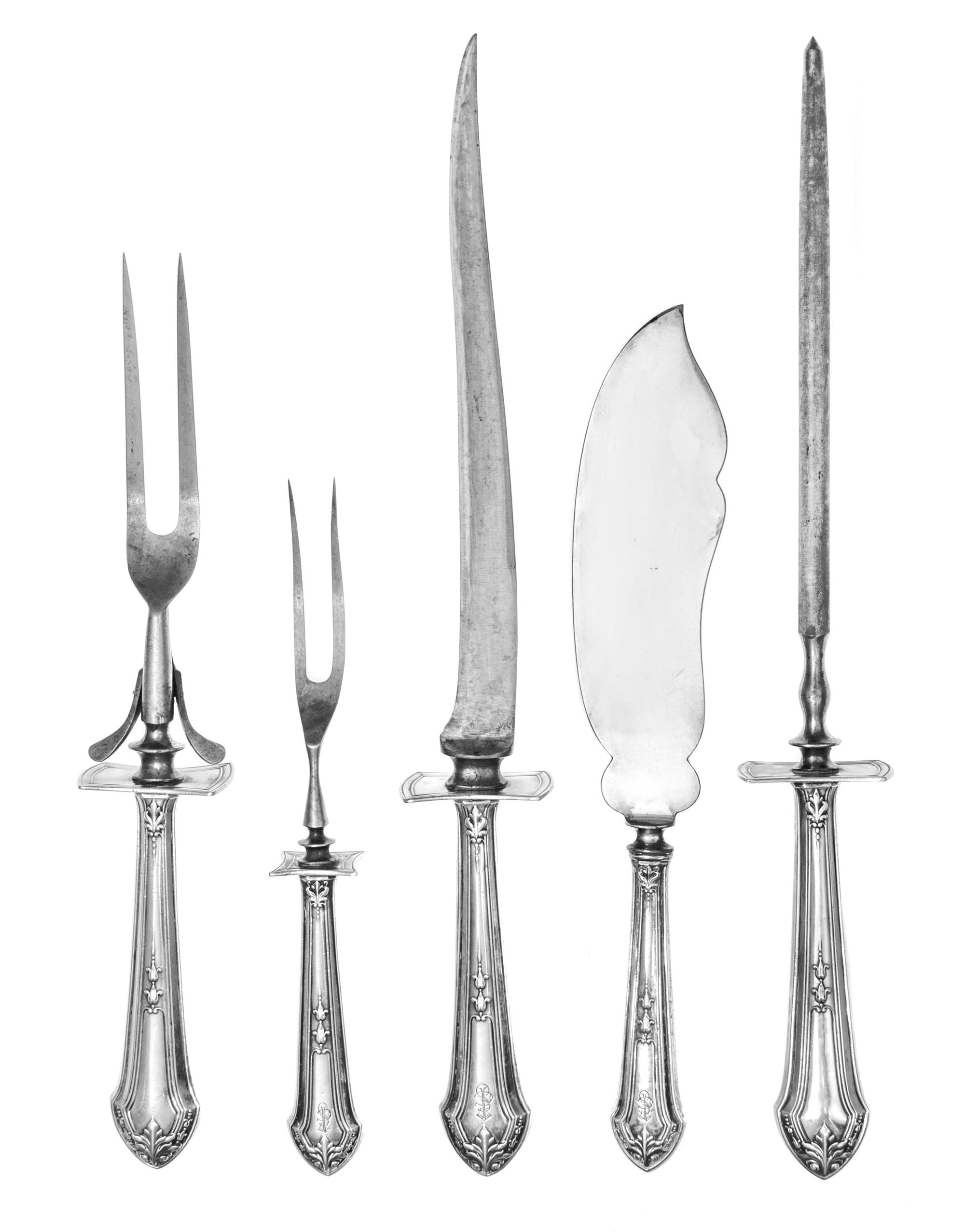 An American Silver Flatware Service, William B. Durgin Co., Concord, NH & Providence, RI, comprising: 12 dinner forks 12 dinner knives