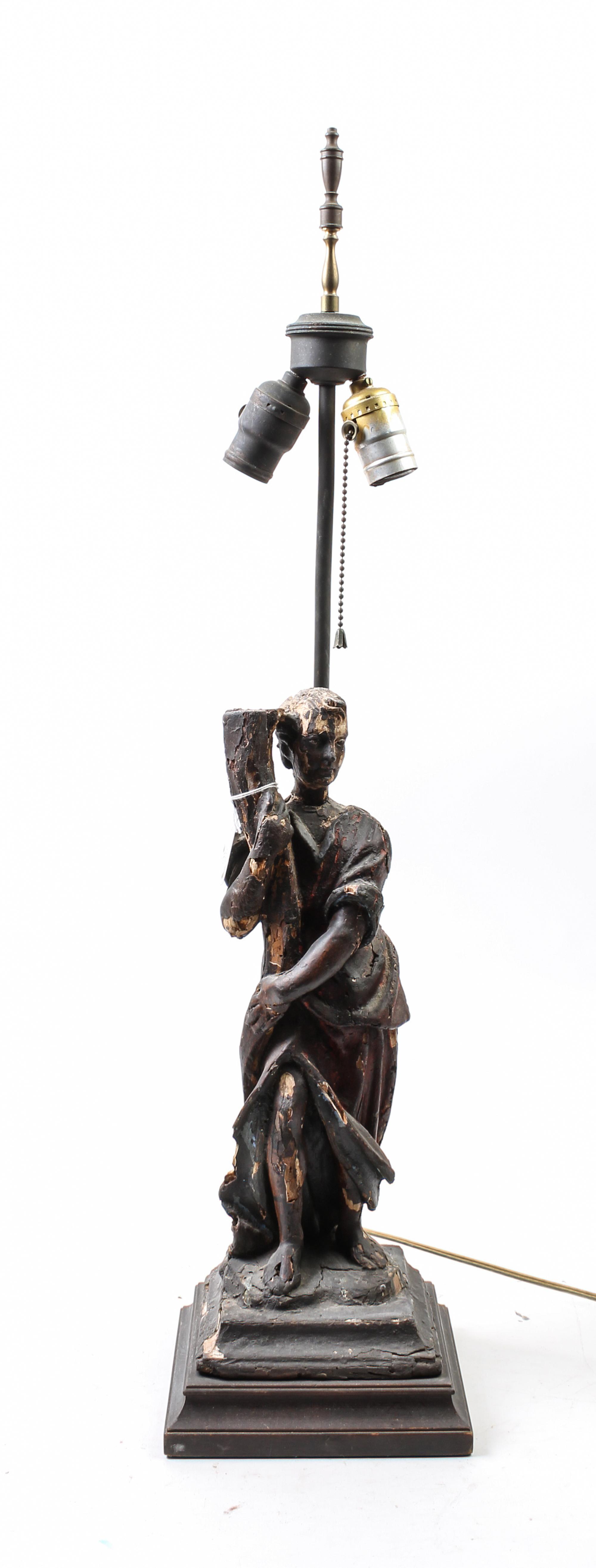 A Continental Painted Wood Figure Height overall 31 inches. — 18TH CENTURY