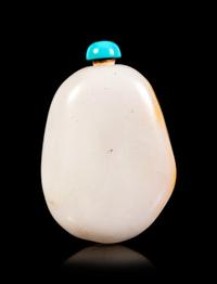 A Chinese White Jade Pebble-Form Snuff Bottle
