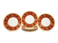 A Set of Twelve Mintons Gilt-Decorated Ruby-Ground Porcelain Dinner Plates