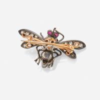 A 14K Gold and Gemstone Bee Pin Victorian, c.1890