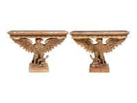 A Pair of George II Style Carved Pine Marble-Top Pier Tables