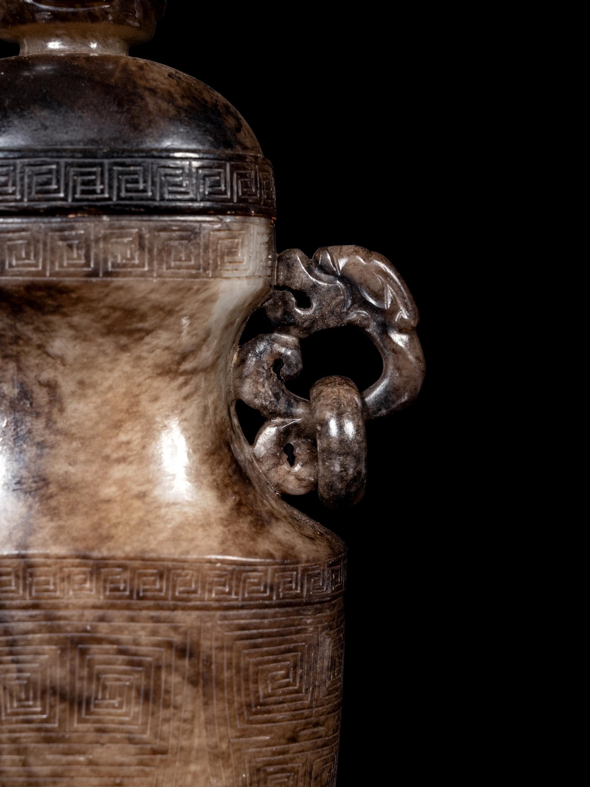 A Chinese Greyish Celadon Jade Covered Vase