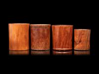 Four Hardwood Brushpots and a Document Box